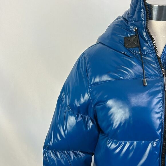Michael Kors Blue Puffer With Hood Crop Jacket - Picture 3 of 7